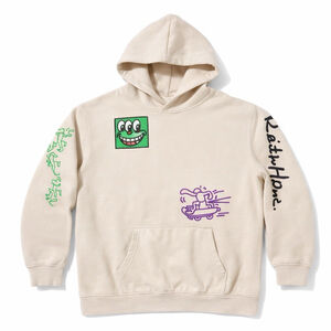 H&M Keith Haring Hoodie Youth 12-14A Beige Graphic Pullover Street Art Skate